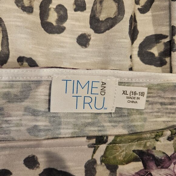 Time & Tru Womens Top XL Long Sleeve Floral Leopard Print Gathered Hem colorful - Picture 8 of 11